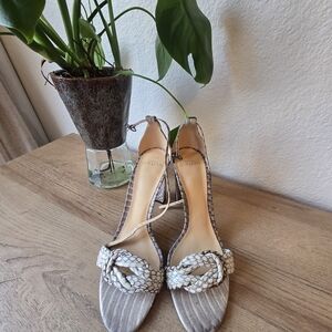 Alexandre Birman White and Gray Snakeskin Heels